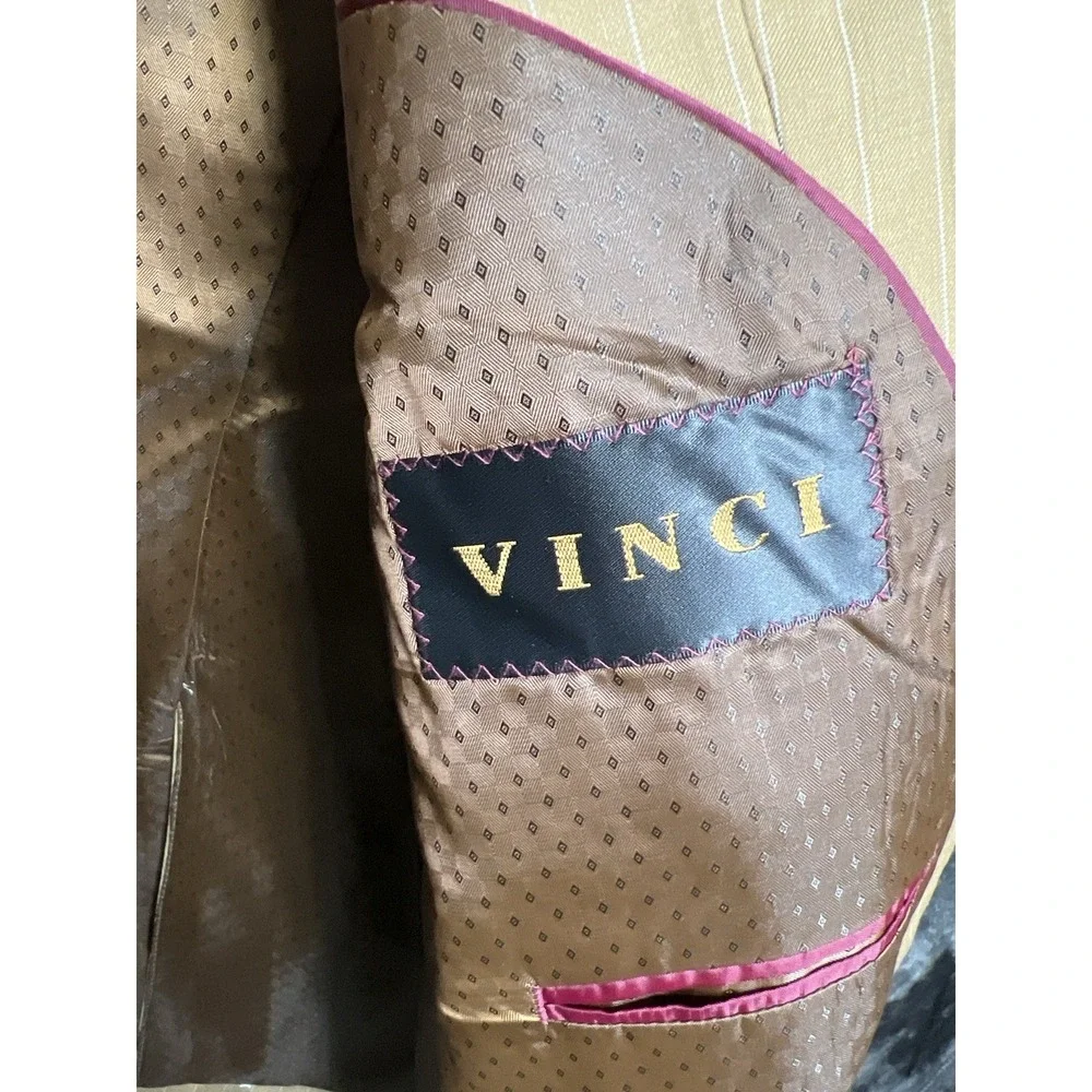 VincI Men's Suit 48R, 40Sx30 Tan Pinstripe 2Pc Wedding Business Jacket Pants‎